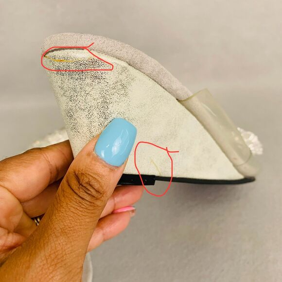 New York Transit Clear Wedge Sandals 8 Crystal Beaded Slip On Shoes Y2K Party - Picture 6 of 7